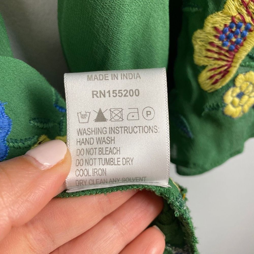 Farm Rio Jessalyn Embroidered Floral Belted Dress Green - Picture 6 of 12